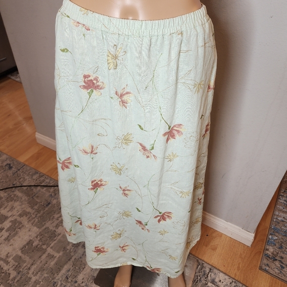 Coldwater Creek 100% linen Pull On floral maxi skirt pockets size small petite - Picture 7 of 14